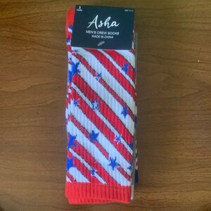 NWOT 3pc Asha Size Mens 10-13 Red/White/Blue/Gray Crew Sock Set